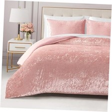 Crushed Velvet Queen Comforter and Sham Set, 3-Piece Full/Queen Pink Velvet