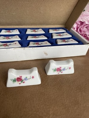 Vintage French Porcelain Knife Rests (Porte Couteaux)  Set of 12 in Original Box