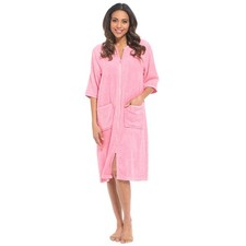 Ladies Bathrobe Terry Towelling Zip Up Luxury Soft 100% Cotton Dressing Gown