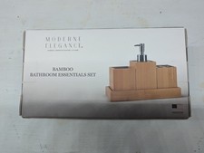 Bamboo Bathroom Essentials Set By Modern Elegance-Soap Dispenser, Tray  ..