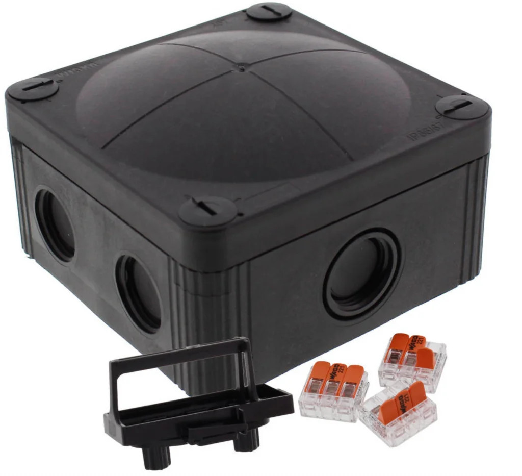 Wiska Combi Junction Box Black 407 95x95x60mm 3 x Wago 221 10109673 BK 3-221-413