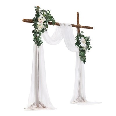 4PCS White Wedding Arch Flowers Kit w/ 2 Drapes Ceremony Backdrop Decor