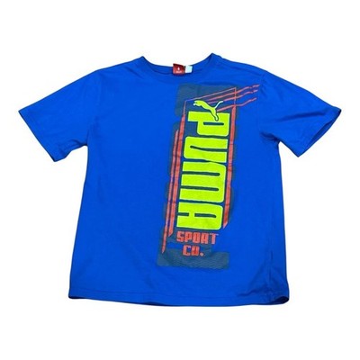 Puma Shirt Boys Large Blue Graphic Sport Co. Short Sleeve Crewneck Tee Athletic