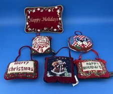 Vtg Needlepoint Merry Christmas Cushions Pill...
