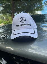 White MERCEDES-BENZ Cap Adjustable Embroidered Black Logo, Stripe, and Trim Car