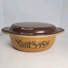 Pyrex 1.5 Qt Covered Vintage Oval Casserole Dish Old Orchard Brown Lid 043