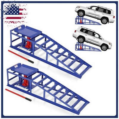 2-Pack Heavy Duty 5 Ton Hydraulic Car Ramps, High Lift 13.3'' Truck Ramps, Blue