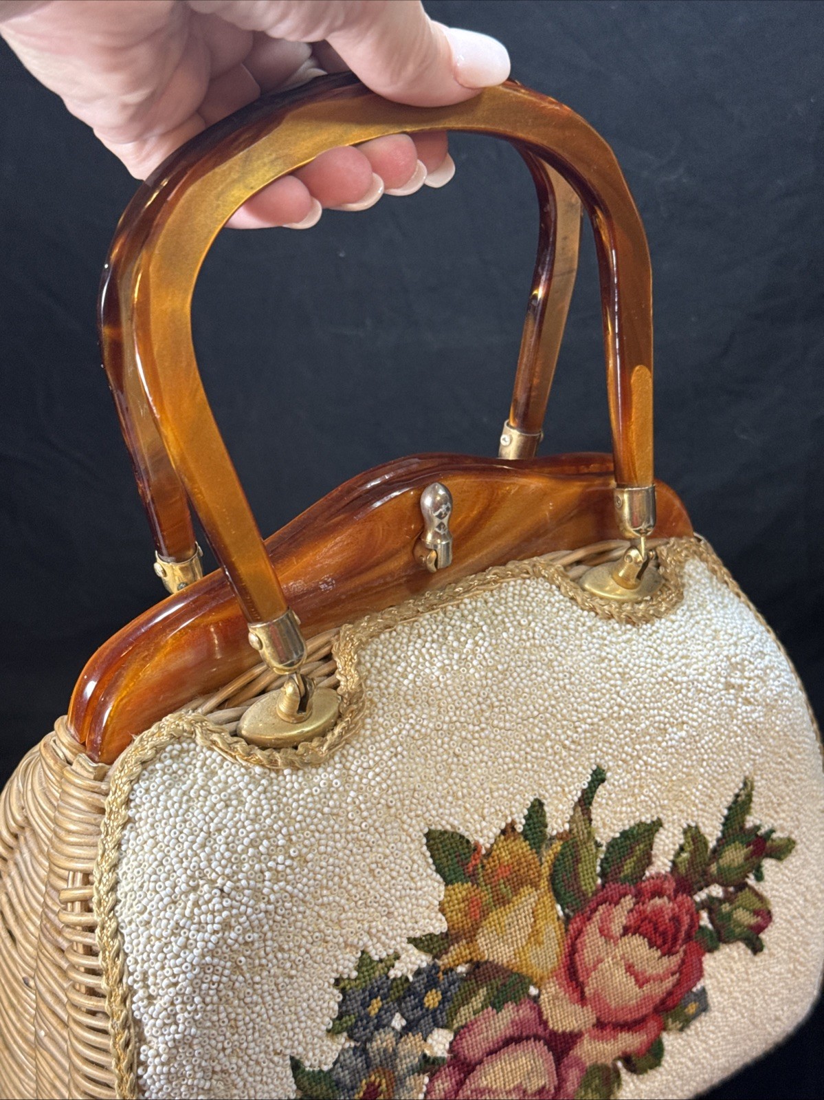 Vintage Adele Beaded Petit Point Needlepoint Wick… - image 20