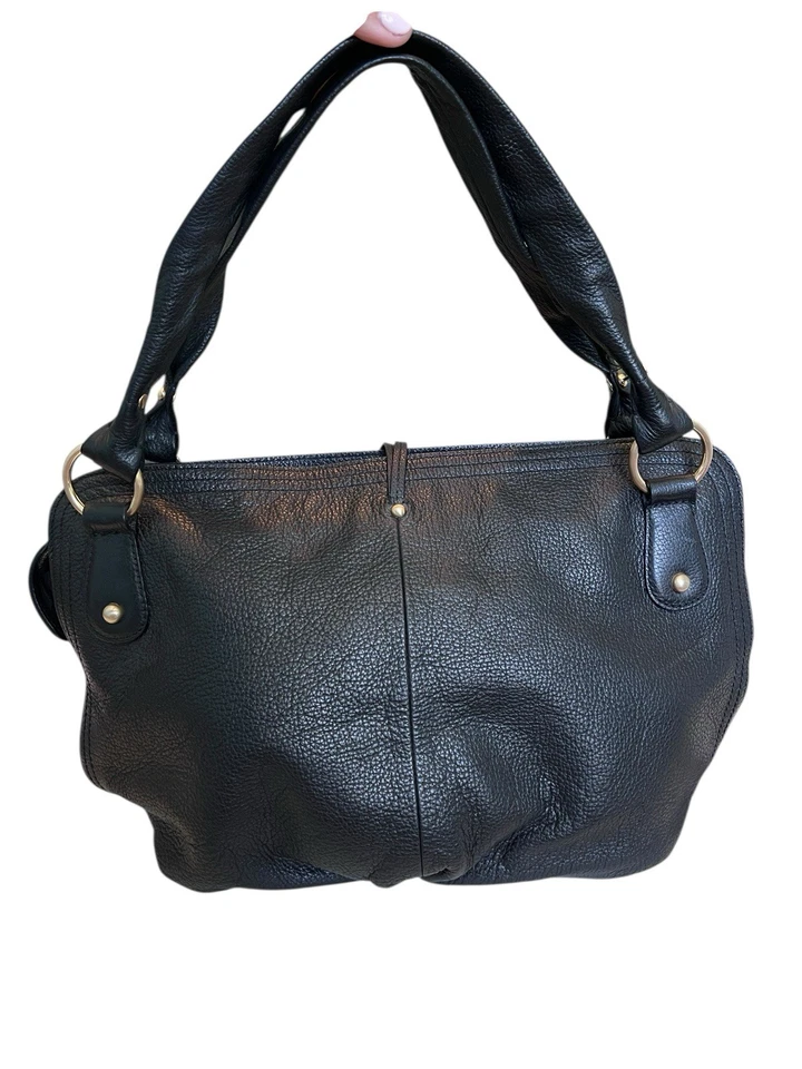 Bolso de Hombro Hobo Talbots Cuero Negro Guijarro Borlas Herrajes de Latón Foto 3 de 4