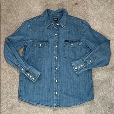 Vintage Lee Western Denim Pearl Snap Shirt Size medium