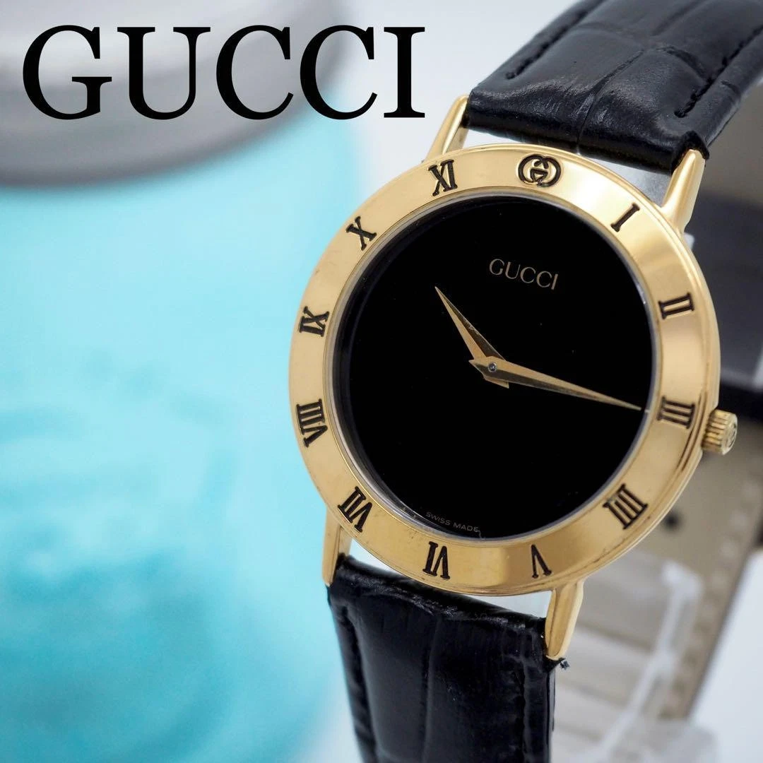 Montre Gucci 3000M analogique quartz femme 224 neuve ceinture homme or noir vintage 9555
