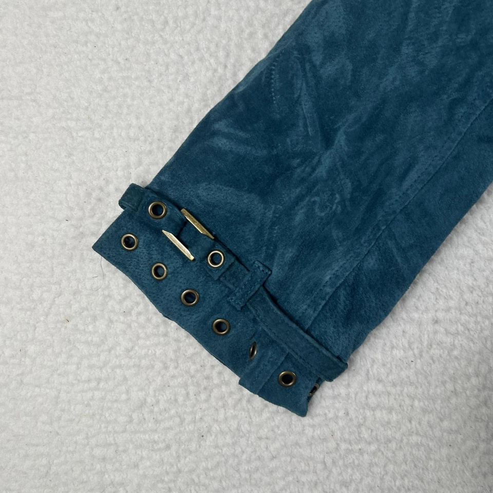 Chaqueta De Colección Live A Little Para Mujer Mediana Azul Teal Cuero Moto Cremallera Borde de Ojales Foto 4 de 4