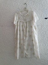 vintage house dress nightgown robe white short sleeve snap floral light lace S