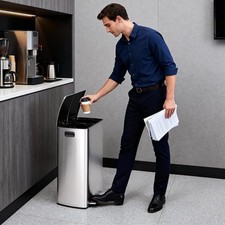 Large 16 Gal Stainless Steel Trash Can with Dual Compartments  Step-On Pedal