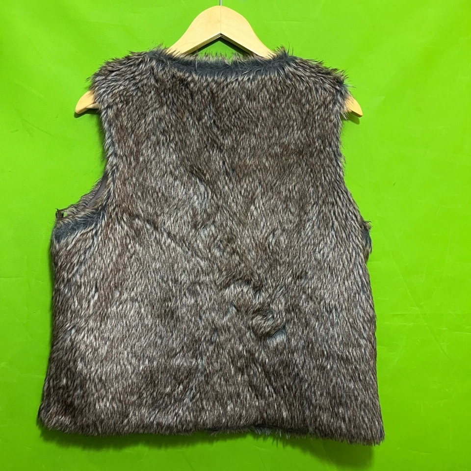 XL Vtg Y2K 90s Attention Womens Faux Fur Vest Zip Up Gray Brown - Image 3 of 4