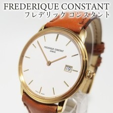 Frederique Constant Slimline Quartz Watch Gold Case White Dial Used