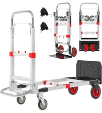 Upgraded 3 in 1 Aluminum Folding Hand Truck, 600lbs Capacity, Heavy Duty Conv...