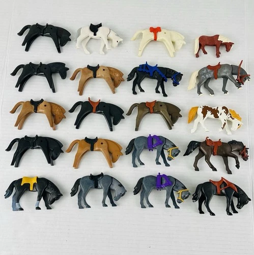 Vintage Geobra Playmobil Lot Of 20 Horses Brown Tan Black w/ Saddles