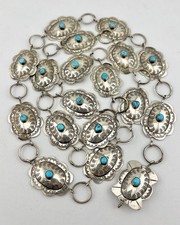 Vtg Navajo Sterling Silver Sleeping Beauty Turquoise Stamped Concho Belt 38.5"