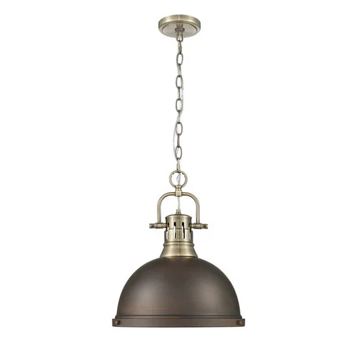 Golden Lighting 3602-L RBZ Duncan 14"W Pendant - Rubbed Bronze / Aged Brass - Picture 1 of 2