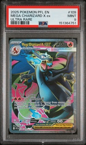 2025 POKEMON PFL EN-PHANTASMAL FLAMES ULTRA RARE #109 MEGA CHARIZARD X EX PSA 9