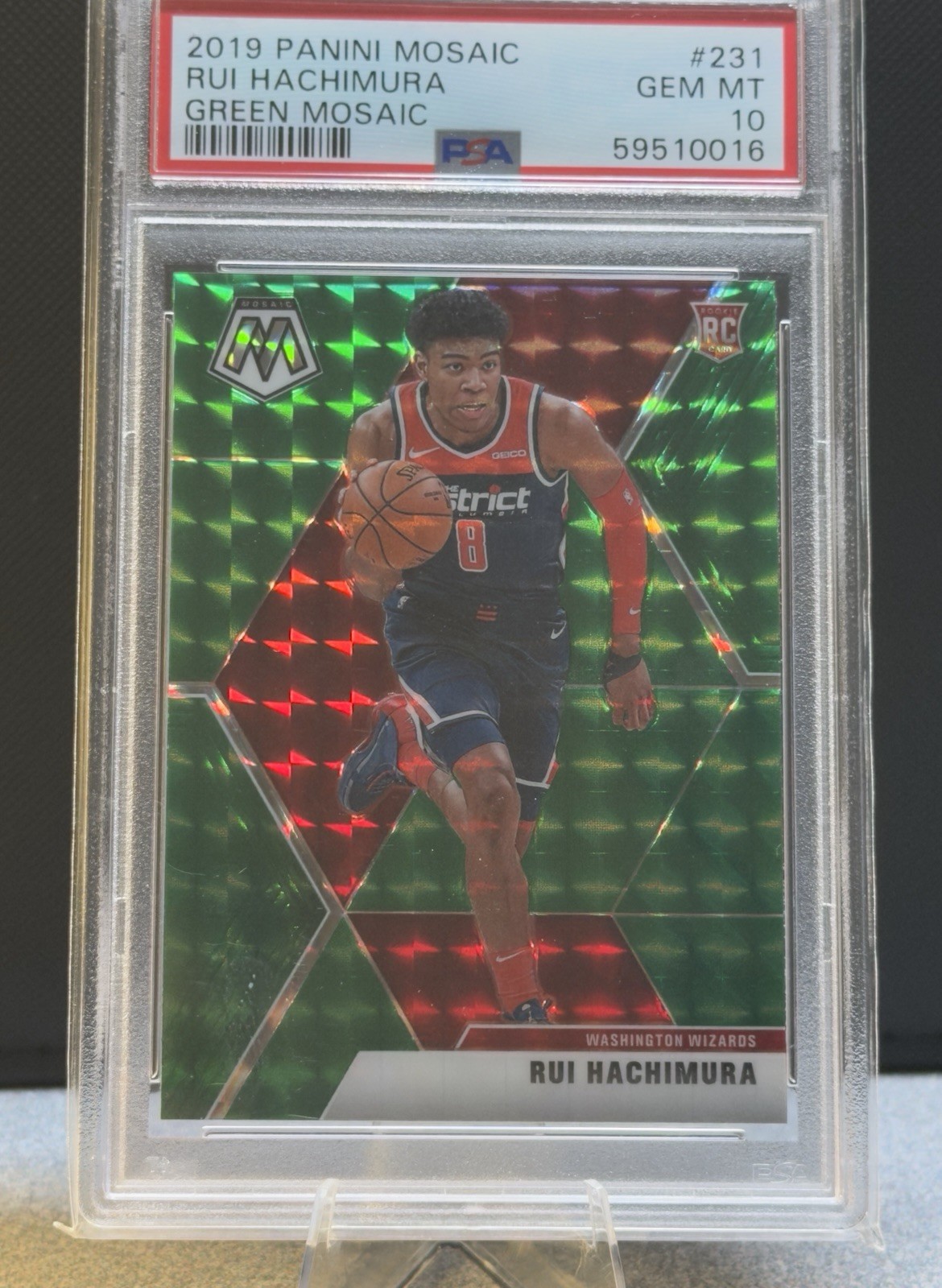 2019-20 Panini Mosaic Rui Hachimura Green Mosaic #231 Wizards Rookie PSA 10