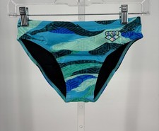 Arena Mens Swim Brief Green Water Chlorine Resistant Printed Performance Sports