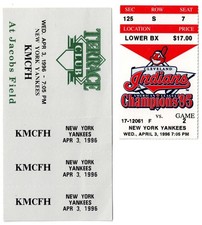 1996 INDIANS vs NEW YORK YANKEES ticket stub DEREK JETER 1st Stolen Base + pass