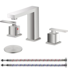 3 Hole Brushed Nickel Bathroom Faucet, 8 Inch 2 Handle Modern Widespread Bath...