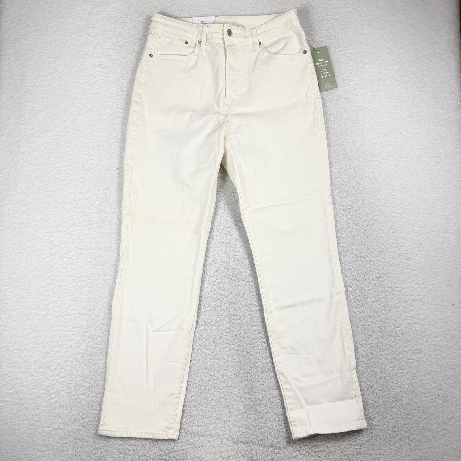 H&M Mom Jeans Womens Ultra High Egg White Denim 10 (31x28) NWT Button Fly Flex