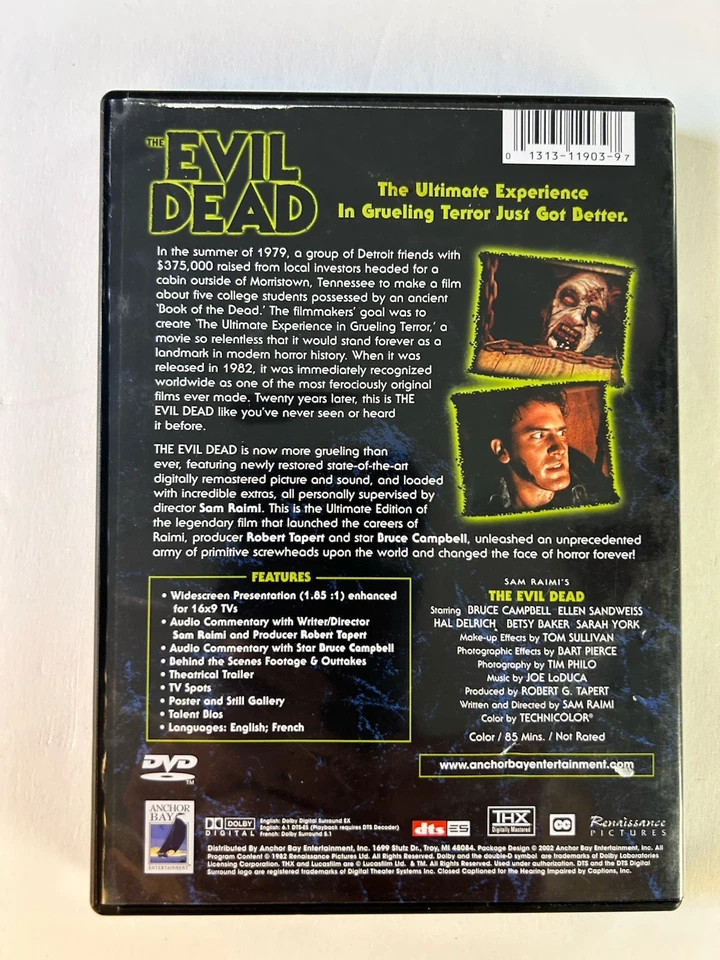 The Evil Dead DVD 1982 Bruce Campbell Horror Widescreen - Image 2 of 4