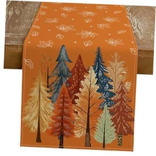  Fall Watercolor Trees & Maple Leaves Table Runner 13x72 13"x72" Orange/Yellow