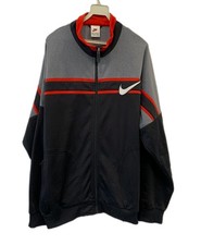 Vintage Nike Track Jacket Black Grey Red Big Swoosh Logo Full Zip Mens Size L 88
