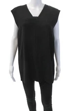 DKNY Womens Sleeveless V Neck Boxy Crepe Top Blouse Black Size Small
