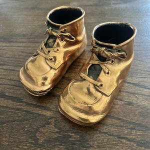 Vintage Baby Shoes Pair Copper Bronze Dipped 1962
