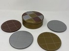 Vintage MCM Baekgaard Leather Coaster Set with Case Gold Silver Bronze Brown
