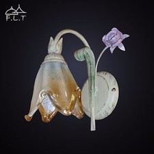 APPLIQUE parete lampada FERRO BATTUTO ARTIGIANALE  foglie rose CLASSICO MURANO 