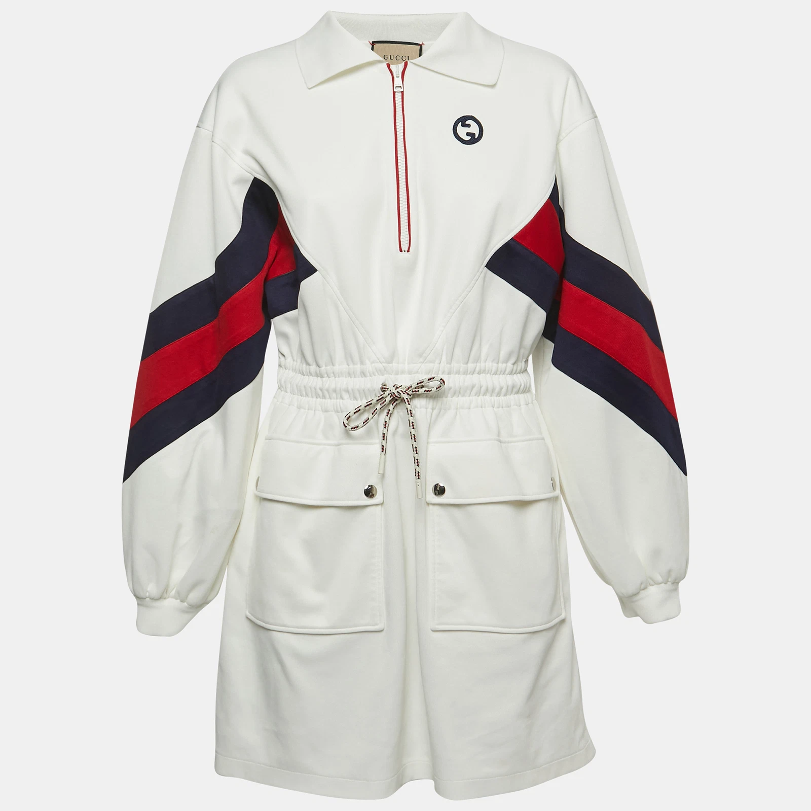 Mini polo en tricot blanc imbriqué G toile détaillée M