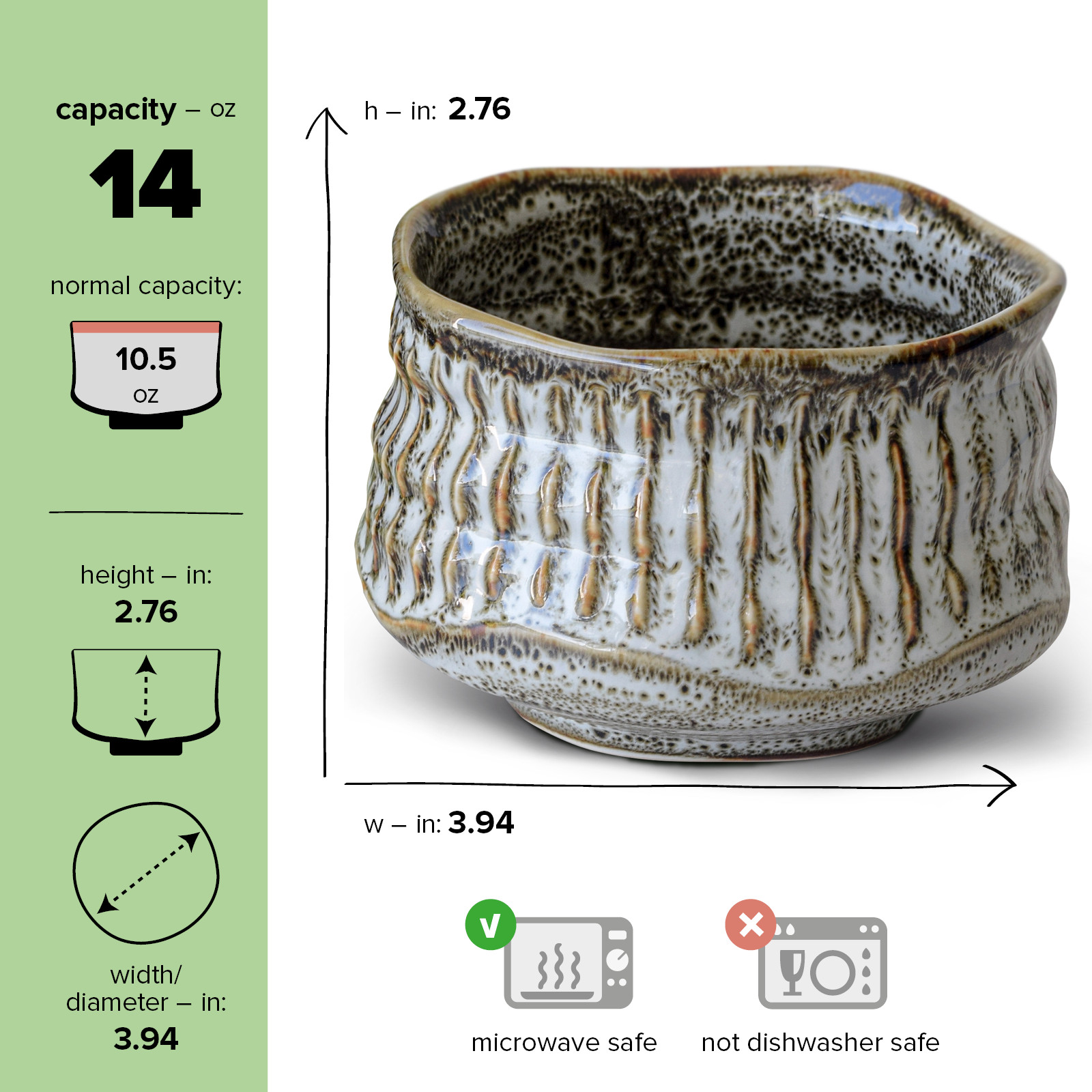 Japanese Authentic White Matcha Bowl - Matcha Tea Cup, 14 oz