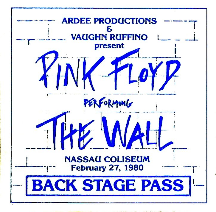 PINK FLOYD 1980 THE WALL NASSAU COLISEUM 1st PRINT BACK STAGE PASS