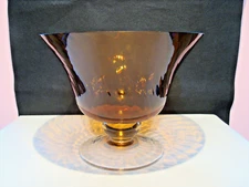 FTD Amber Glass Footed Bowl Swirl Optic Pattern Compote Fruit Serving Bowl