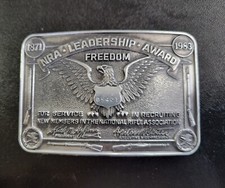 Vintage 1983 NRA Belt Buckle Freedom Leadership Award National Rifle Association