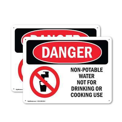 (2 Pack) Non-Potable Water Not For Drinking Cooking OSHA Danger Sign Decal Metal