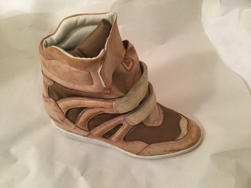 Monica Corte Distressed Leder & Textil Keilabsatz Turnschuhe US 9