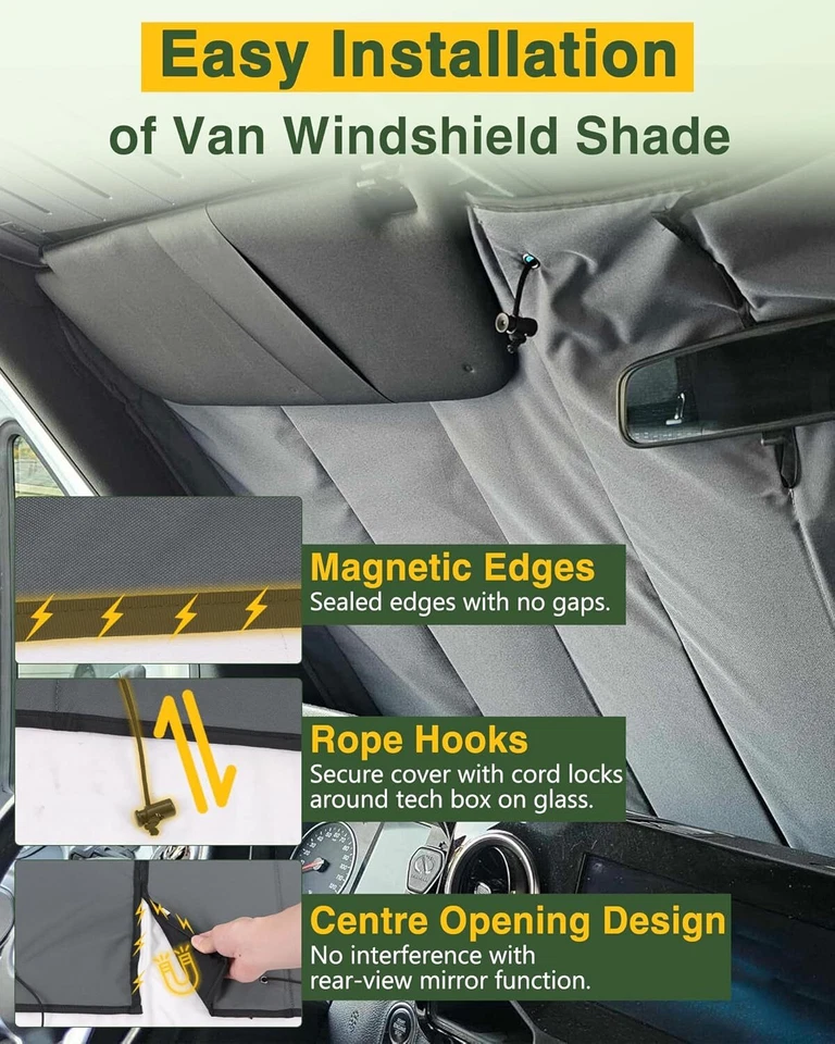 Insulated Magnetic Front Windshield Cover for Mercedes-Benz Sprinter 2007-2024 - Image 4 of 4