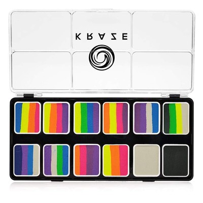 Kraze FX Neon Pop 1-Stroke 12 Split Cake Palette (6 gm) with 2 Brushes - Prof...
