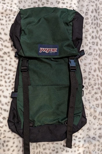 Vtg JANSPORT Hiking Backpack USA MADE Green EUC Kidney Strap Large #288