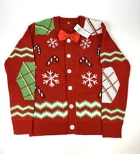 NEW Costume Agent Ugly Christmas Sweater Adult Size M red snowflakes bow tie