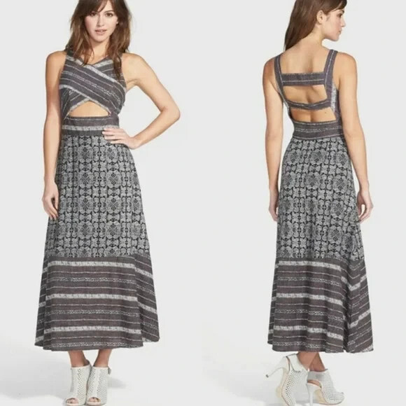 Хлопковое миди-платье с вырезом крест-накрест и открытой спиной FREE PEOPLE Tribal Tale 2 = XS