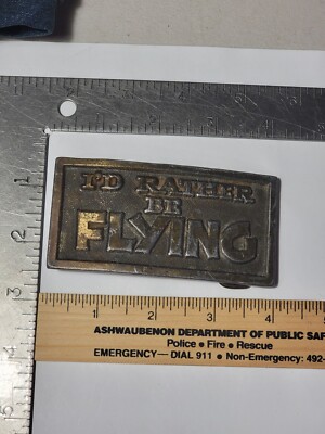 Vintage 1974 I\'d Rather Be Flying Belt Buckle C Vintage BELT BUCKLE I main image 2